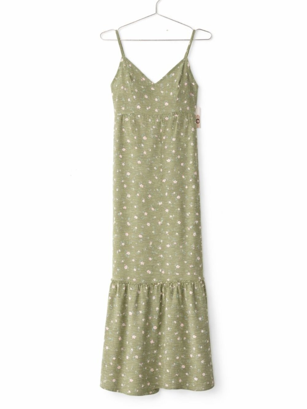 NWT SO Olive Green Floral Maxi Dress Adjustable Straps Tiered Boho XS/S